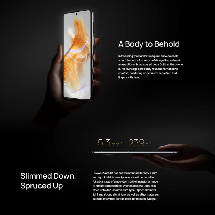 Triple Cameras, Face ID & Side Fingerprint Identification, 5060mAh Battery, 7.85 inch + 6.4 inch Screen, HarmonyOS 3.1 Snapdragon 8+ 4G Octa Core up to 3.2GHz, Network: 4G, OTG, NFC, Not Support Google Play, 1TB