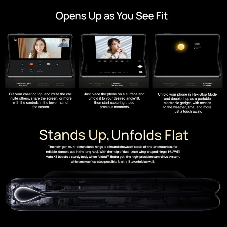 Triple Cameras, Face ID & Side Fingerprint Identification, 5060mAh Battery, 7.85 inch + 6.4 inch Screen, HarmonyOS 3.1 Snapdragon 8+ 4G Octa Core up to 3.2GHz, Network: 4G, OTG, NFC, Not Support Google Play, 1TB