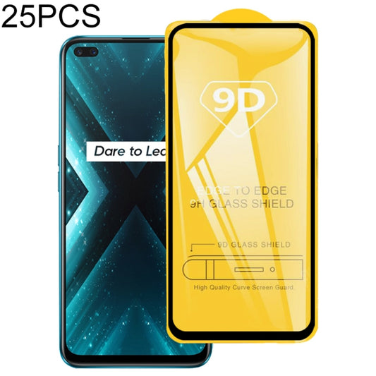 For OPPO Realme X3 25 PCS  9D Full Glue Full Screen Tempered Glass Film, For OPPO Realme X3