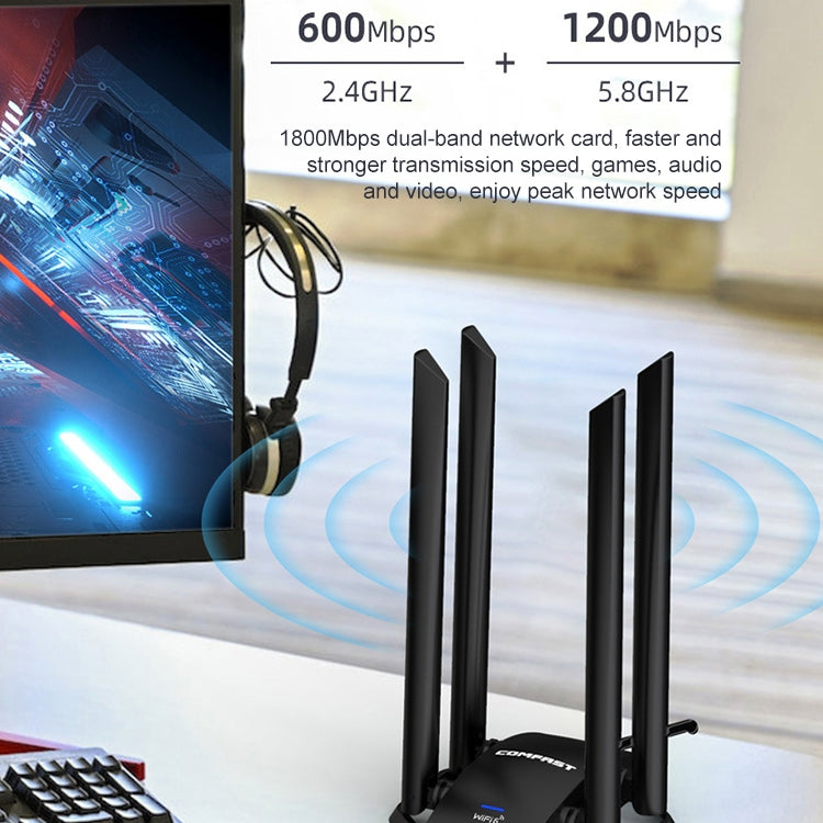 COMFAST CF-966AX Free-drive Dual Band 1800Mbps USB3.0 High Power Wireless WiFi 6 Adapter, CF-966AX