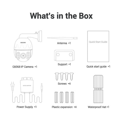 ESCAM Q5068 H.265 5MP Pan / Tilt / 4X Zoom WiFi Waterproof IP Camera, Support ONVIF Two Way Talk & Night Vision, AU Plug, EU Plug, AU Plug, UK Plug, US Plug