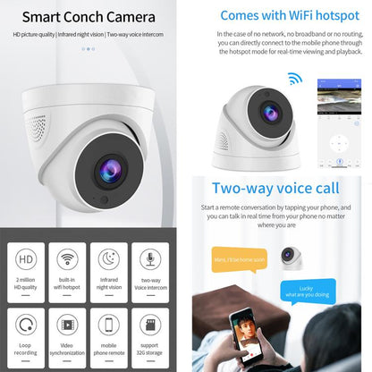 A5 Smart Conch WiFi Camera 1080P HD Night Vision IP Camera, A5 (AU Plug), A5 (EU Plug), A5 (US Plug), A5 (UK Plug)