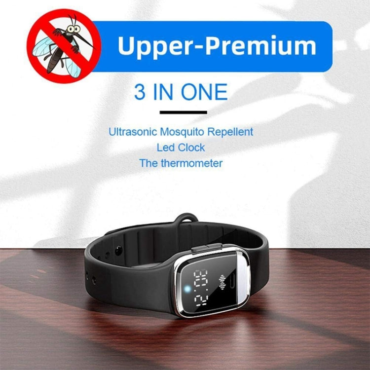M20 Outdoor Ultrasonic Wave Mosquito Repellent Wristband with Clock & Body Temperature Test, M20 (Black), M20 (White)