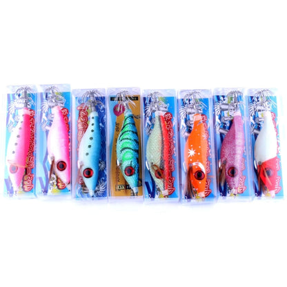 HENGJIA HENG JIA SJ011 Lot de 8 leurres de pêche à la seiche en plastique dur noctilucent de 10 cm, appâts de pêche, livraison de couleur aléatoire
