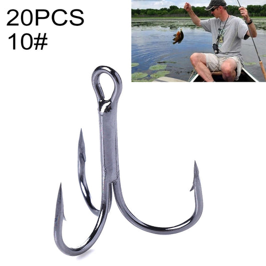 HENGJIA 20 PCS Classic Black High Carbon Steel Fishing Three-jaw Treble Hooks, 10# FH022