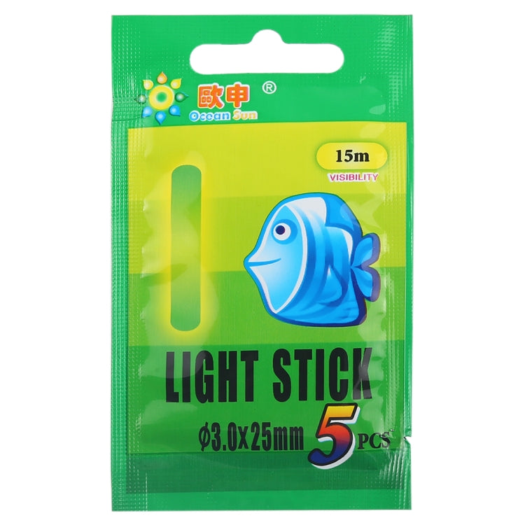10 paquets de bâtons lumineux de pêche de nuit OCEAN SUN Luminous Float, Visibilité: 15m, Taille: 3.0 x 25mm, Visibilité: 15m (5 pièces)