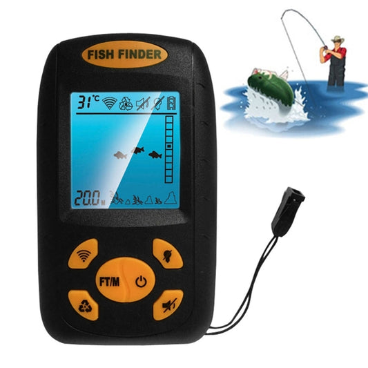 Portable Ultrasonic Fish Finder, Water Depth & Temperature Fishfinder with Wired Sonar Sensor Transducer and LCD Display, Fish Finder  Black