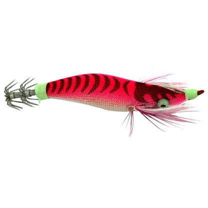 HENGJIA 8cm Leurre Dur en Plastique Calamar Pêche Leurre Crevette en Bois, 1# (Magenta+Rouge Foncé), 2# (Orange + Jaune), 3# (Jaune), 5# (Magenta), 6# (Orange)
