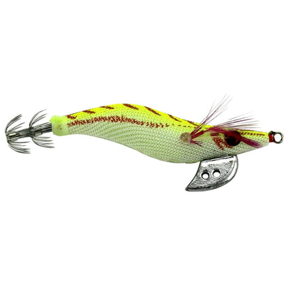 HENGJIA 8cm Leurre Dur en Plastique Calamar Pêche Leurre Crevette en Bois, 1# (Magenta+Rouge Foncé), 2# (Orange + Jaune), 3# (Jaune), 5# (Magenta), 6# (Orange)