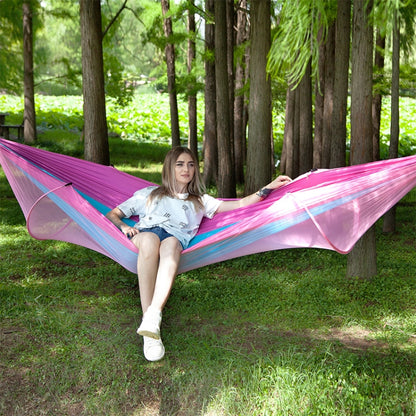 Portable Outdoor Camping Full-automatic Nylon Parachute Hammock with Mosquito Nets, Size : 290 x 140cm, 290x140cm Blue, 290x140cm Orange, 290x140cm Camouflage, 290x140cm Army Green, 290x140cm Black, 290x140cm Dark Blue, 290x140cm Dark Green            ...