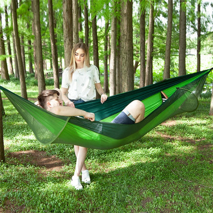 Portable Outdoor Camping Full-automatic Nylon Parachute Hammock with Mosquito Nets, Size : 290 x 140cm, 290x140cm Blue, 290x140cm Orange, 290x140cm Camouflage, 290x140cm Army Green, 290x140cm Black, 290x140cm Dark Blue, 290x140cm Dark Green            ...