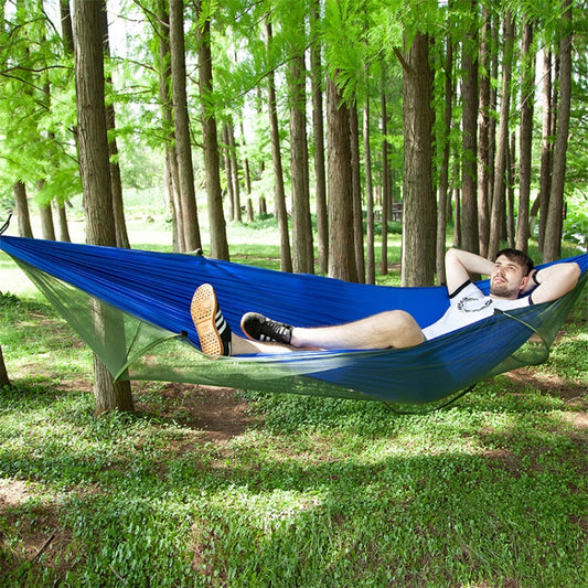 Portable Outdoor Camping Full-automatic Nylon Parachute Hammock with Mosquito Nets, Size : 290 x 140cm, 290x140cm Blue, 290x140cm Orange, 290x140cm Camouflage, 290x140cm Army Green, 290x140cm Black, 290x140cm Dark Blue, 290x140cm Dark Green