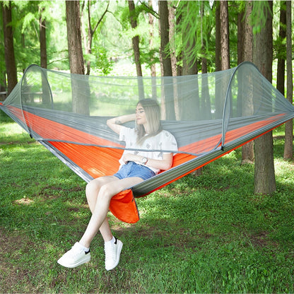 Portable Outdoor Camping Full-automatic Nylon Parachute Hammock with Mosquito Nets, Size : 290 x 140cm, 290x140cm Blue, 290x140cm Orange, 290x140cm Camouflage, 290x140cm Army Green, 290x140cm Black, 290x140cm Dark Blue, 290x140cm Dark Green            ...