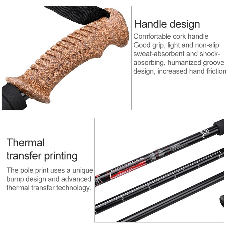 Aotu AT7551 135cm Aluminum Alloy Outdoor Camping Corky Trekking Poles, Red#135cm, Silver#135cm, Black#135cm, Blue#135cm