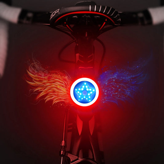 Feu arrière de vélo rechargeable par USB, double couleur rouge et bleu, pour avertissement de sécurité (style pentagramme), style pentagramme