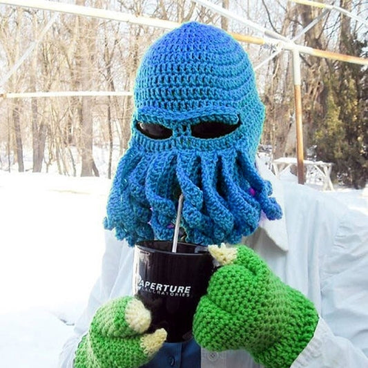 Amurleopard Unisex Barbaren Strickmütze Oktopus Tentakel Mütze Winter Warme Gesichtsmaske Häkelmütze