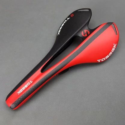 TOSEEK Selle de Vélo de Route en Fibre de Carbone, Creuse, Texture 3K + Extinction, Extinction(Rouge), Extinction(Jaune), Extinction(Orange)