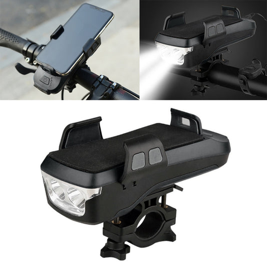 Lampe de vélo avant à LED rechargeable par USB, avec support et klaxon électrique, batterie 2400 mAh