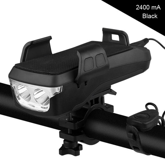 Lampe de vélo avant à LED rechargeable par USB, avec support et klaxon électrique, batterie 2400 mAh