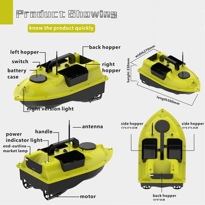 Bateau de pêche amorceur intelligent D18 Smart RC trois trémies, charge de 2 kg, télécommande de 500 m, D18