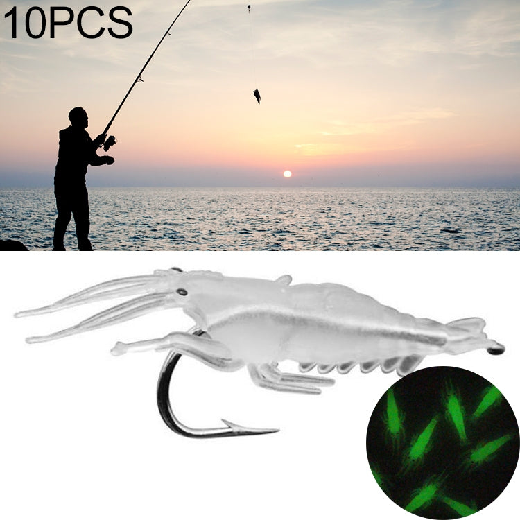 10 PCS 4cm Fishing Soft Artificial Shrimp Bait Lures Popper Poper Baits with Hook, Artificial Shrimp with Hook, Luminous Shrimp with Hook, Pink Shrimp with Hook, Green Shrimp with Hook, Transparent Shrimp with Hook