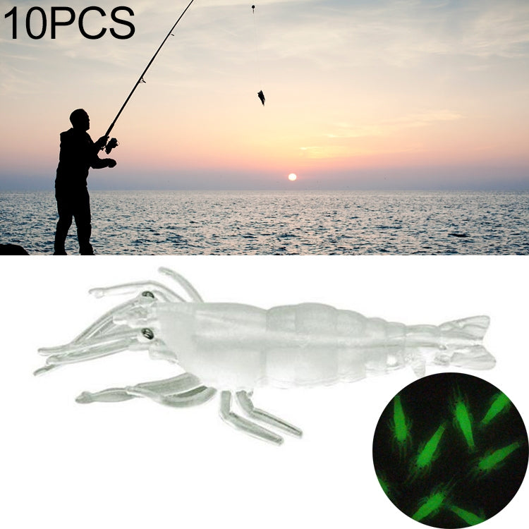 10 leurres souples de pêche de 4 cm type Popper, crevettes artificielles, crevettes lumineuses, crevettes roses, crevettes vertes, crevettes transparentes