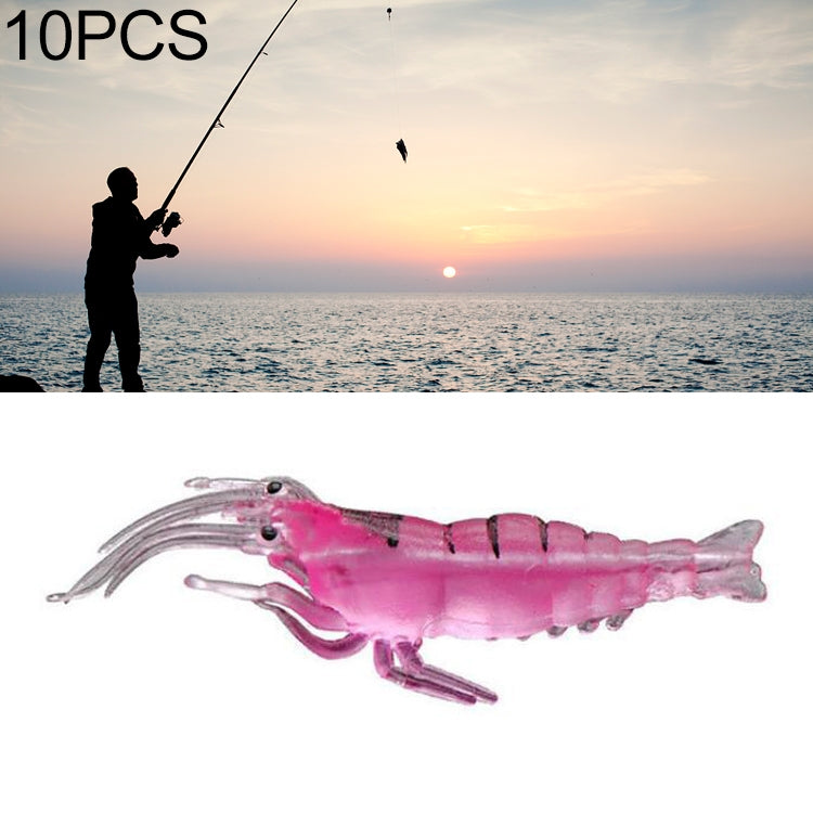 10 leurres souples de pêche de 4 cm type Popper, crevettes artificielles, crevettes lumineuses, crevettes roses, crevettes vertes, crevettes transparentes