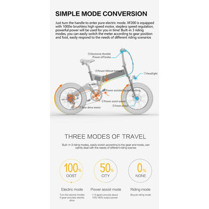 BEZIOR XF200 48V 15AH 1000W Folding Electric Bicycle, EU Plug(Black Grey), XF200 (Black Grey)
