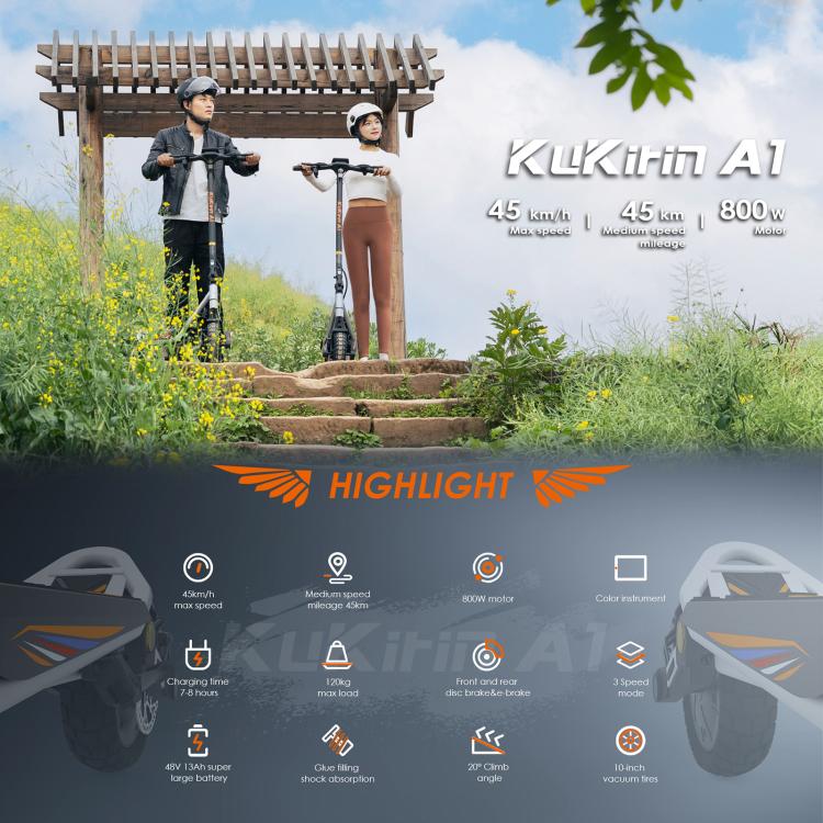 Kukirin A1 800W Three-speed Folding Electric Offroad Scooter with 10 inch Vacuum Tires, EU Plug