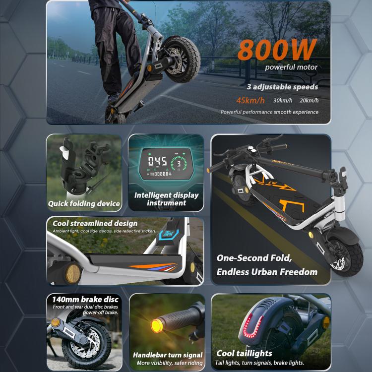 Kukirin A1 800W Three-speed Folding Electric Offroad Scooter with 10 inch Vacuum Tires, EU Plug