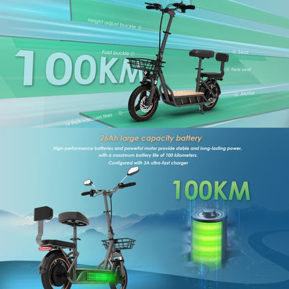 KuKirin C1 Pro 500W 48V 26Ah Electric Offroad Scooter with 14 inch Tires & Rear Seat, EU Plug, C1 Pro