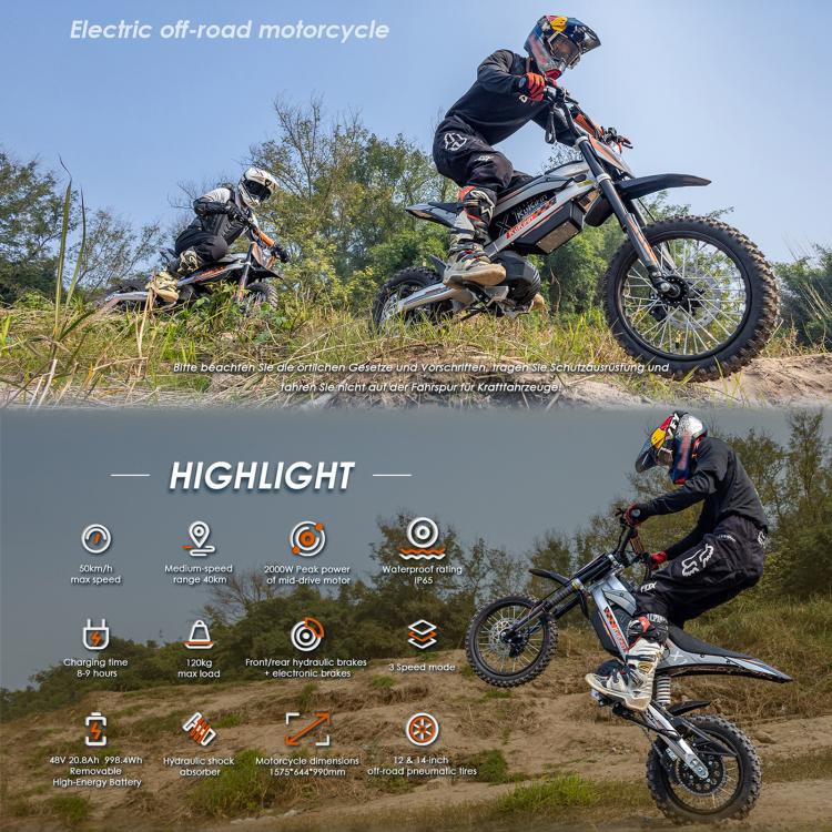 Kukirin X1 1000W 50km/h Max Speed Electric Off-road Motorcycle with 14-inch Front / 12-inch Rear Tires, EU Plug, X1
