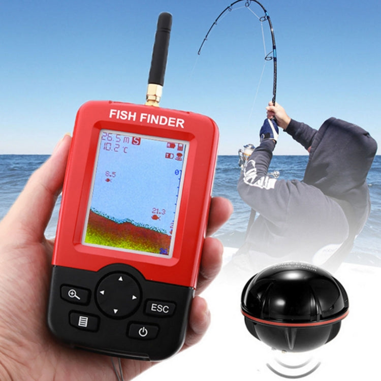 Détecteur de poissons sans fil XJ-01 Sonar 125KHz Capteur Sonar 0.6-36m Localisateur de profondeur Chercheur de poissons avec écran LCD 2.4 pouces et antenne, Capteur de température d'eau intégré, XJ-01
