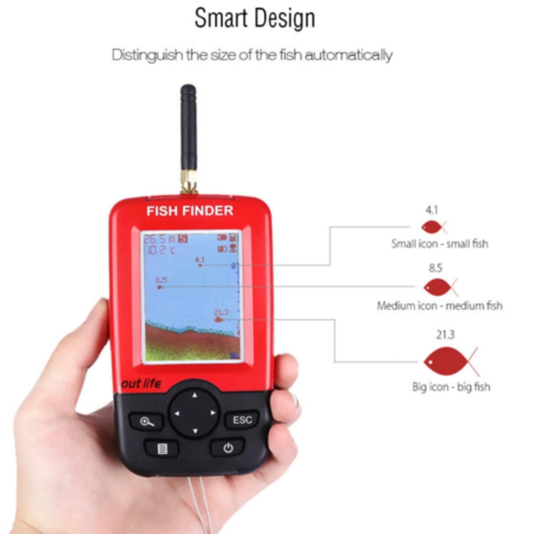 Détecteur de poissons sans fil XJ-01 Sonar 125KHz Capteur Sonar 0.6-36m Localisateur de profondeur Chercheur de poissons avec écran LCD 2.4 pouces et antenne, Capteur de température d'eau intégré, XJ-01