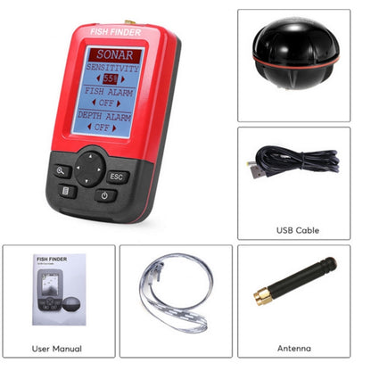 Détecteur de poissons sans fil XJ-01 Sonar 125KHz Capteur Sonar 0.6-36m Localisateur de profondeur Chercheur de poissons avec écran LCD 2.4 pouces et antenne, Capteur de température d'eau intégré, XJ-01