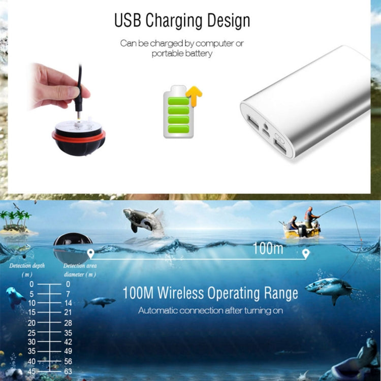 Détecteur de poissons sans fil XJ-01 Sonar 125KHz Capteur Sonar 0.6-36m Localisateur de profondeur Chercheur de poissons avec écran LCD 2.4 pouces et antenne, Capteur de température d'eau intégré, XJ-01