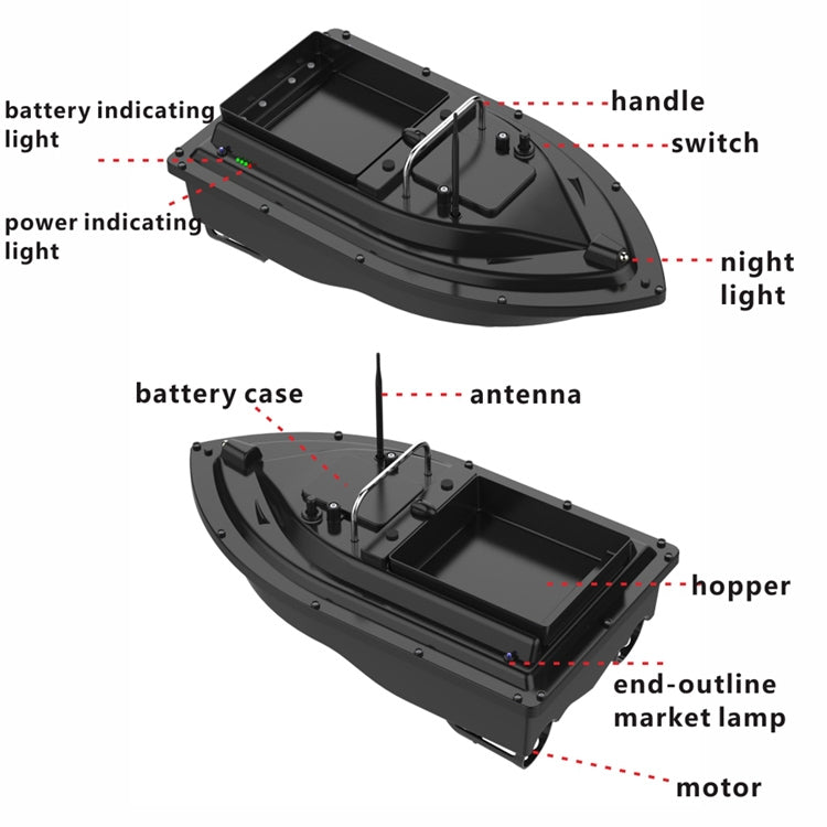 Bateau d'appât de pêche télécommandé intelligent D16, chargement 2kg, portée 500m, D16