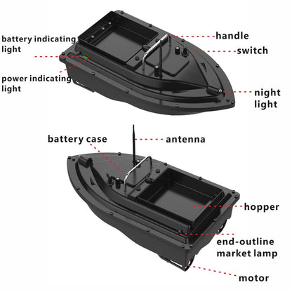 Bateau d'appât de pêche télécommandé intelligent D16, chargement 2kg, portée 500m, D16