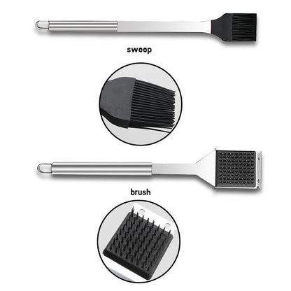 10 in 1 Outdoor Tableware Set Camping Barbecue Tableware Picnic Tool Set with Thermometer, 10 in 1, with Thermometer