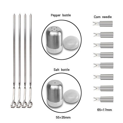 18 in 1 Outdoor Tableware Set Camping Barbecue Tableware Picnic Tool Set with Thermometer, 18 in 1, with Thermometer
