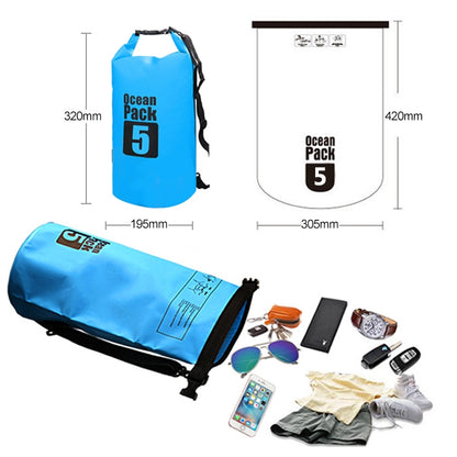 Outdoor Waterproof Single Shoulder Bag Dry Sack PVC Barrel Bag, Capacity: 5L, Capacity: 5L (Green), Capacity: 5L (Sky Blue), Capacity: 5L (Yellow), Capacity: 5L (Black), Capacity: 5L (Dark Blue), Capacity: 5L (Orange), Capacity: 5L (Pink)