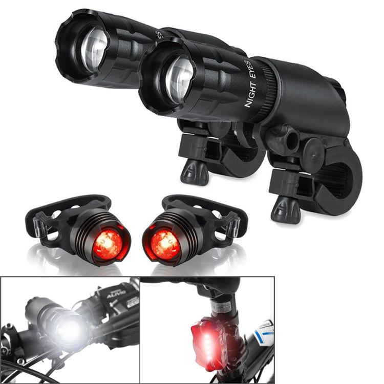 Phare de VTT 5W Rechargeable Zoom Anti-éblouissement Étanche Lumière Avant de Vélo x 2 + Feu Arrière x 2 (Ensemble Trois), Ensemble Trois