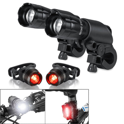 Phare de VTT 5W Rechargeable Zoom Anti-éblouissement Étanche Lumière Avant de Vélo x 2 + Feu Arrière x 2 (Ensemble Trois), Ensemble Trois