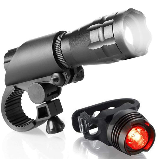 5W Mountain Bike Headlight Charging Zoom Glare Waterproof Flashlight Set Car Headlight + Taillight (Set Five), Set Five