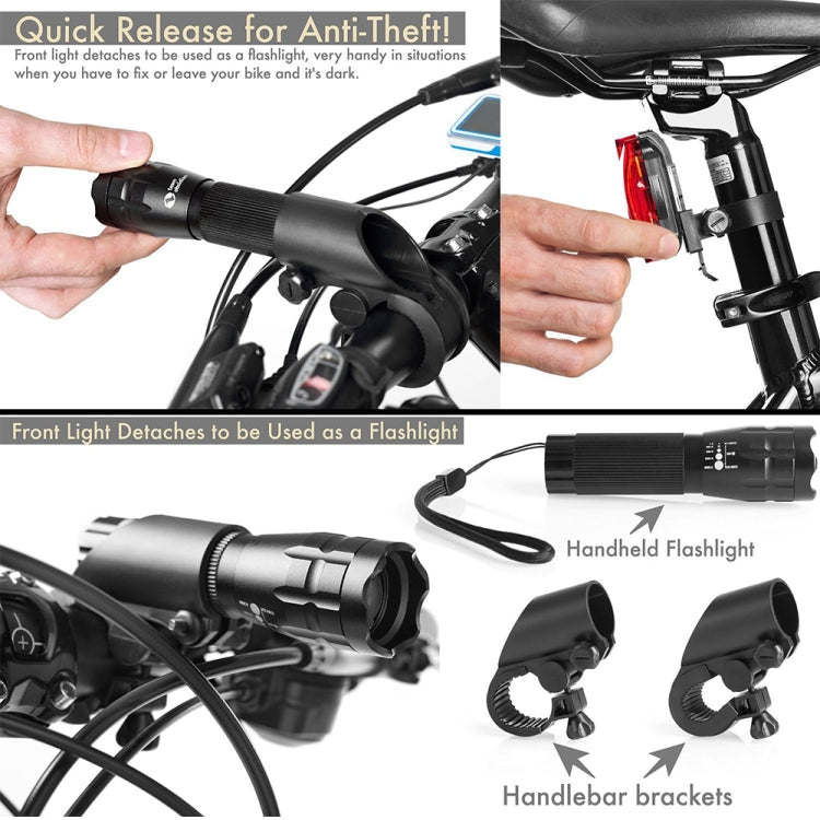 5W Mountain Bike Headlight Charging Zoom Glare Waterproof Flashlight Set Car Headlight + Taillight (Set Five), Set Five