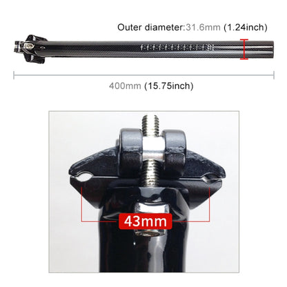 TOSEEK 3K Fibre de Carbone VTT Vélo de Route Tige de Selle de Vélo Raccord de Selle Poteau de Selle Accessoires de Vélo, Taille: 31.6x400mm, 31.6x400mm