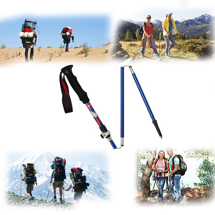 Bâtons de randonnée pliables portables en alliage d'aluminium à 5 nœuds, longueur pliée : 28,5 cm, longueur pliée : 28,5 cm (noir), longueur pliée : 28,5 cm (vert), longueur pliée : 28,5 cm (bleu), longueur pliée : 28,5 cm (rouge)