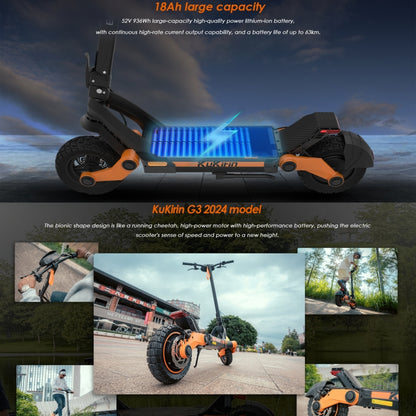 Kukirin G3 10 inch Tires 1200W 52V 18AH Three-speed Folding Electric Offroad Scooter with LED Display, G3