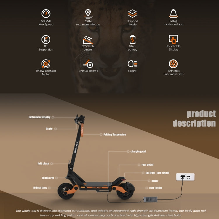Kukirin G3 10 inch Tires 1200W 52V 18AH Three-speed Folding Electric Offroad Scooter with LED Display, G3