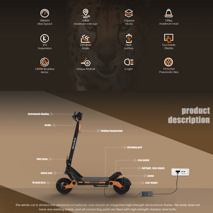 Kukirin G3 10 inch Tires 1200W 52V 18AH Three-speed Folding Electric Offroad Scooter with LED Display, G3
